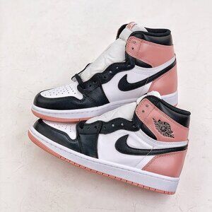Nike Air Jordan 1 Retro High Og Black, White, And Rusty Pink Sneakers